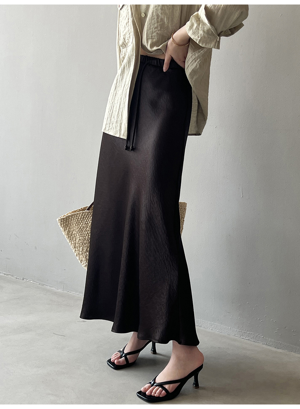 Heve サテンフレアガウチョPT オリーブ36 JACQUARD CURVY PANTS｜HELIOPOLE｜HÉLIOPÔLE（エリオポール