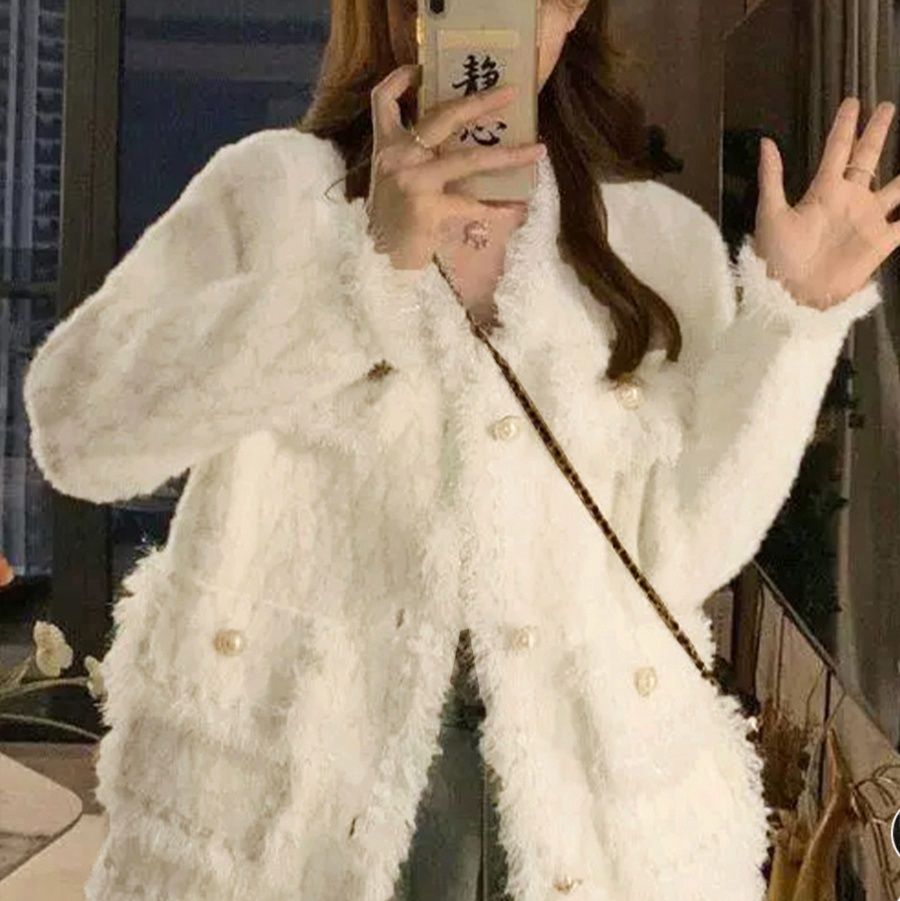 40代ファッション ツイード風ニットジャケット上品レディース