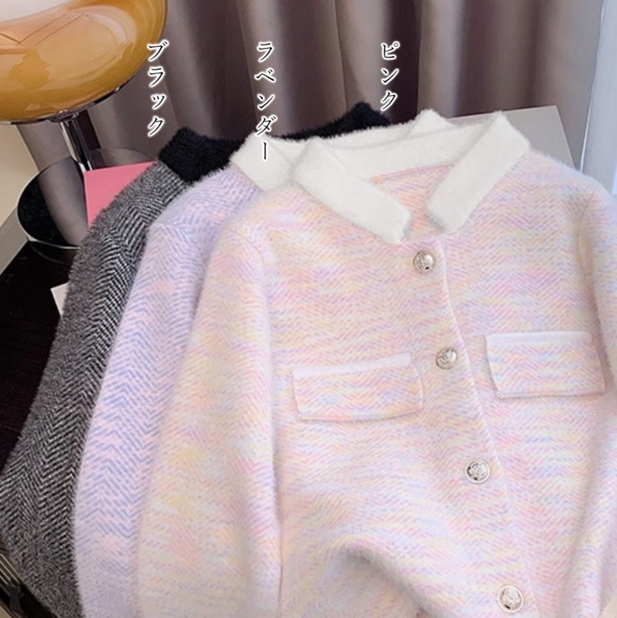 40代ファッション ふわふわツイード風ニットジャケット
