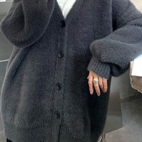 40代ファッション シャギーニット カーディガン ゆったり 体型カバー レディース