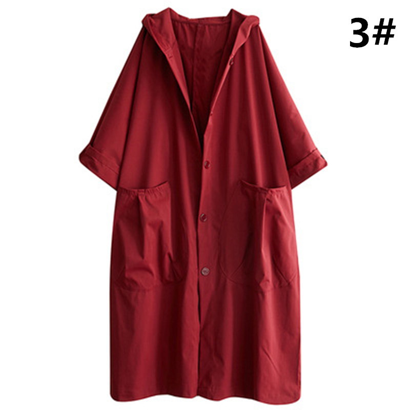 40代ファッション フード付きロング丈トレンチコート ゆったりシルエット春秋アウター