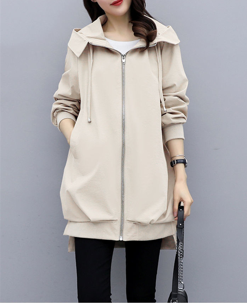 40代ファッション 大人のミドル丈パーカーコート フード付き春秋アウター