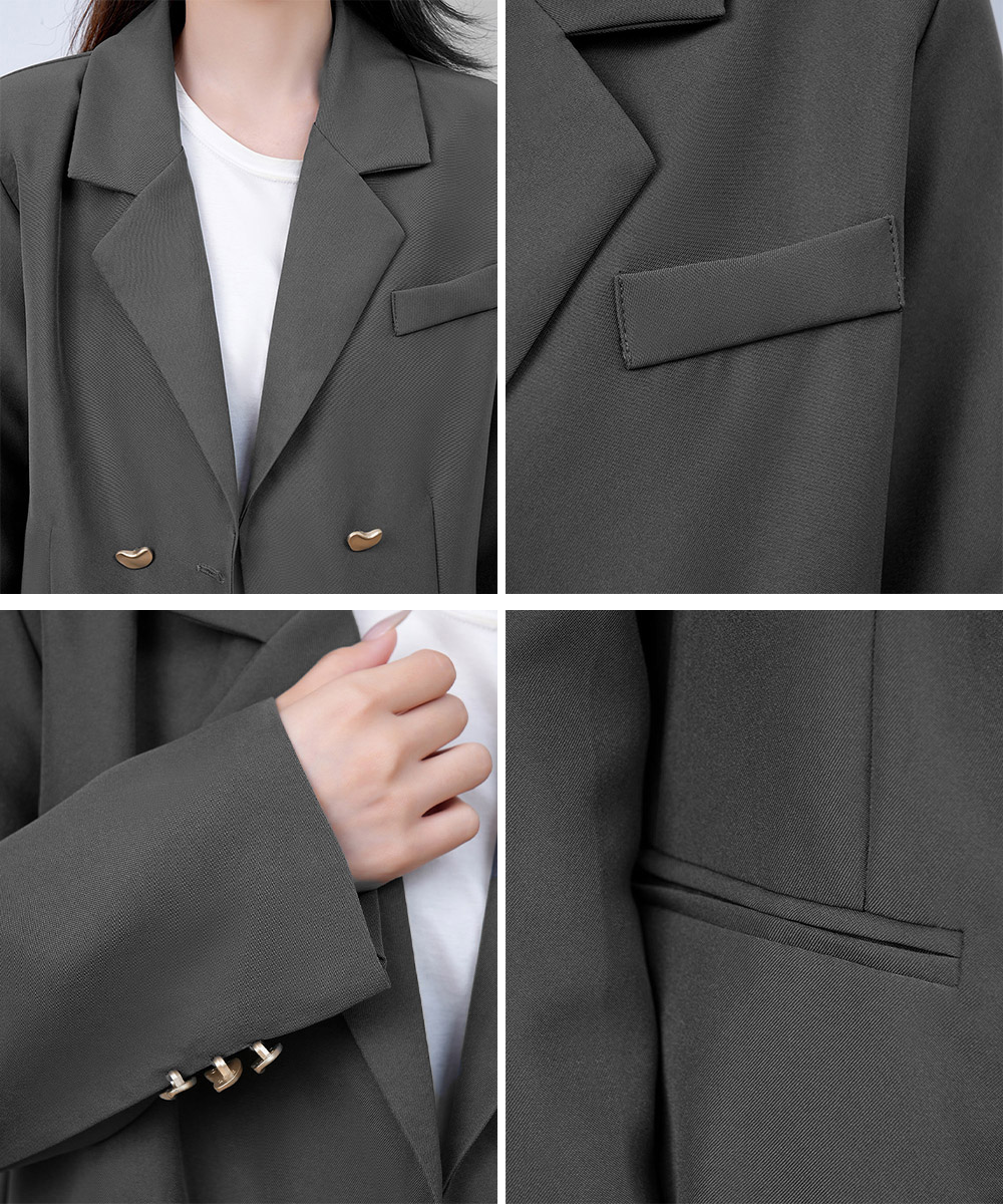 40代ファッション 大人上品ダブルテーラードジャケット長袖