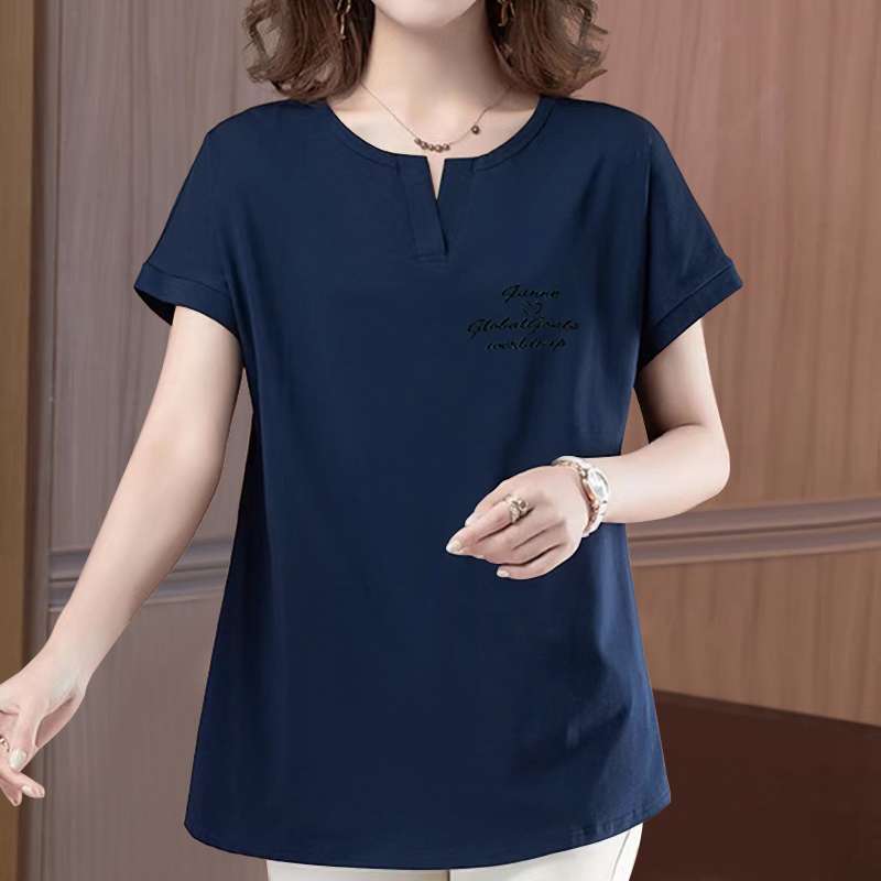 40代ファッション レディース 刺繍入り花柄ゆったりTシャツ