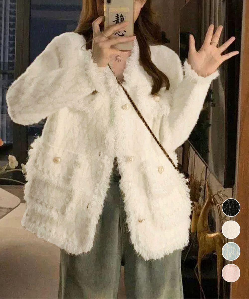 40代ファッション ツイード風ニットジャケット上品レディース