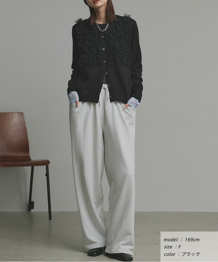 40代ファッション 立体フラワー刺繍ニットカーディガン