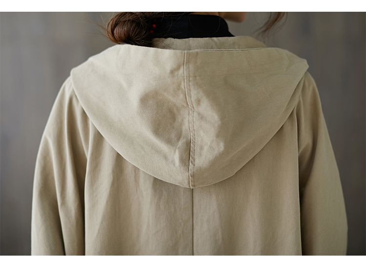 40代ファッション フード付きロング丈トレンチコート ゆったりシルエット春秋アウター