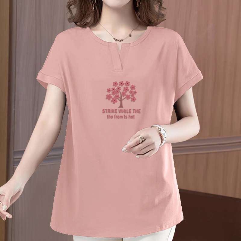 40代ファッション レディース 刺繍入り花柄ゆったりTシャツ