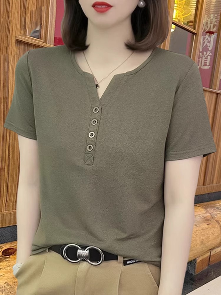 40代ファッション 優美ヘンリーネックTシャツ