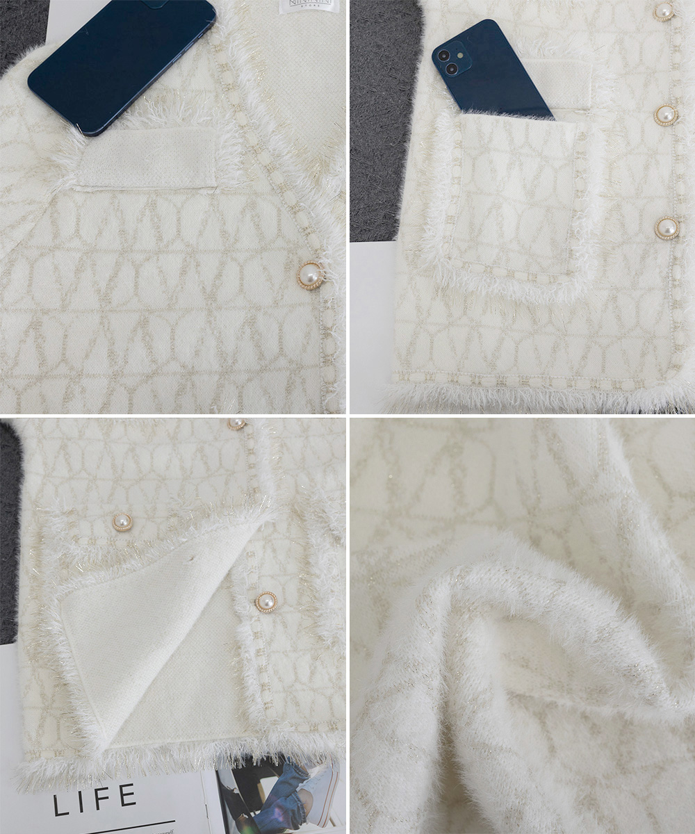 40代ファッション ツイード風ニットジャケット上品レディース