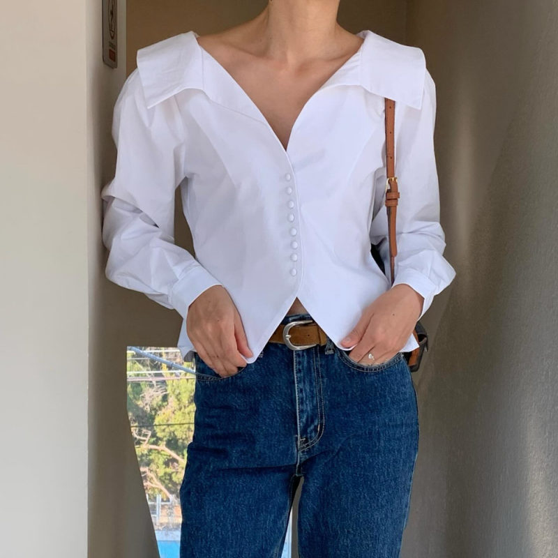 40代ファッション 春新作ウエストシェイプ個性的シャツ