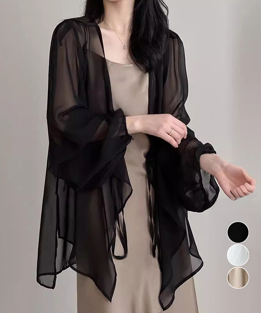 40代ファッション 透け感シアーカーディガン 女性用薄手長袖アウター