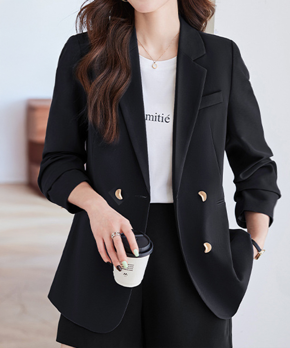 40代ファッション 大人上品ダブルテーラードジャケット長袖