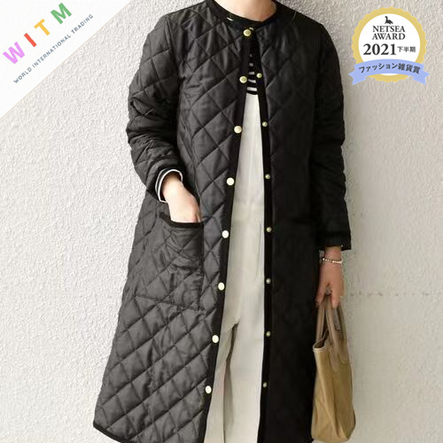 40代ファッション キルティング中綿ロングコート 体型カバー 防寒