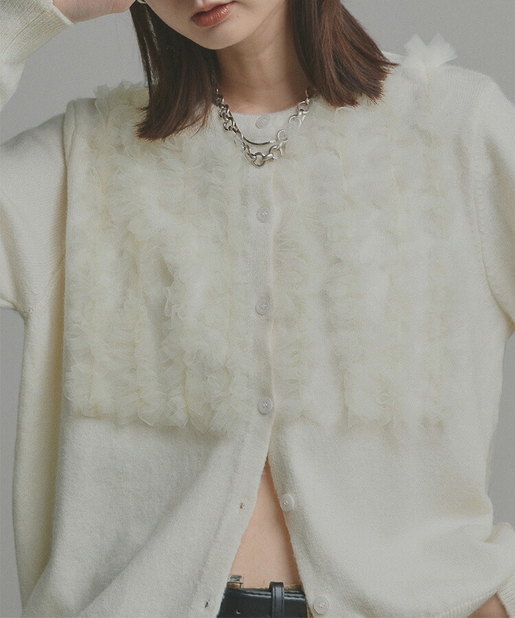 40代ファッション 立体フラワー刺繍ニットカーディガン