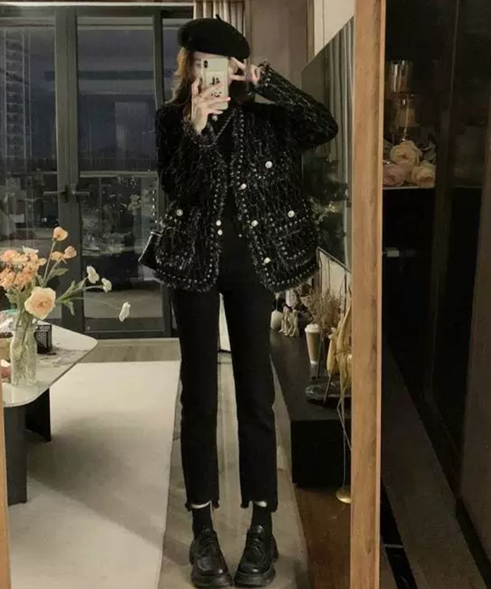 40代ファッション ツイード風ニットジャケット上品レディース