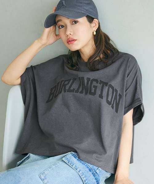 40代ファッション レディース  ロゴオーバーサイズTシャツ