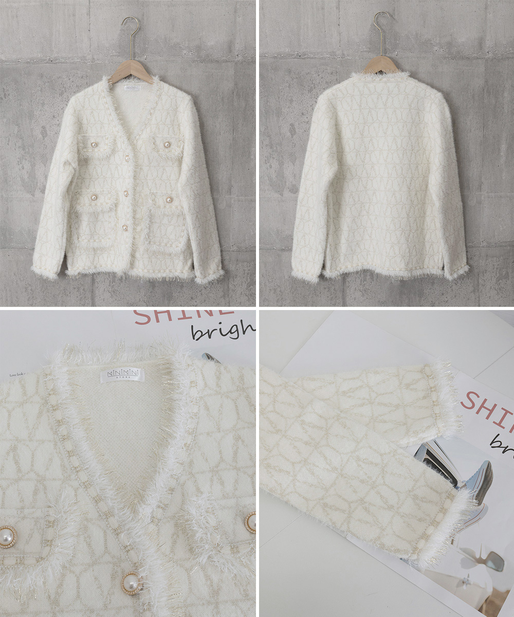 40代ファッション ツイード風ニットジャケット上品レディース