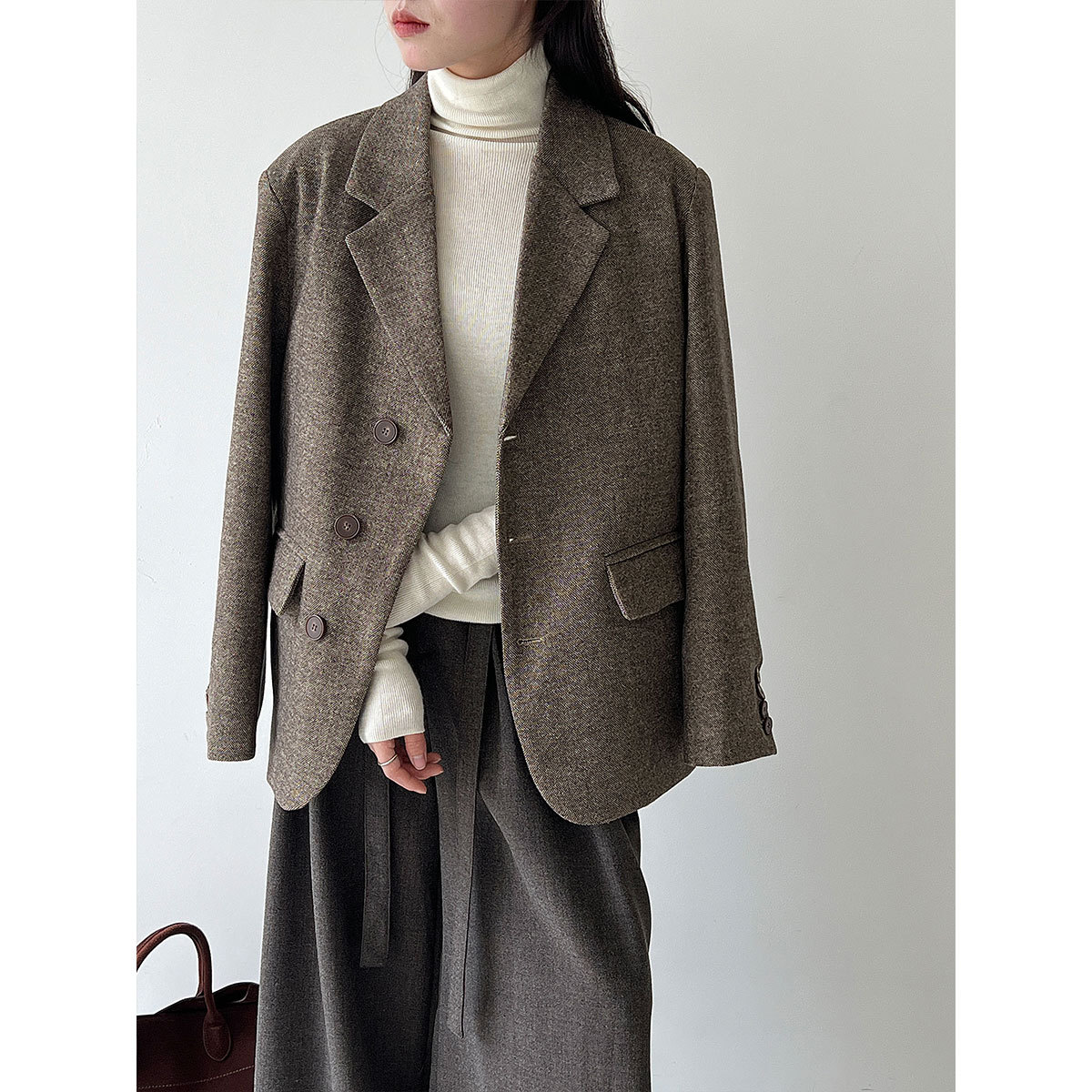 40代ファッション 上品なウールジャケット 大人の韓国風スタイル