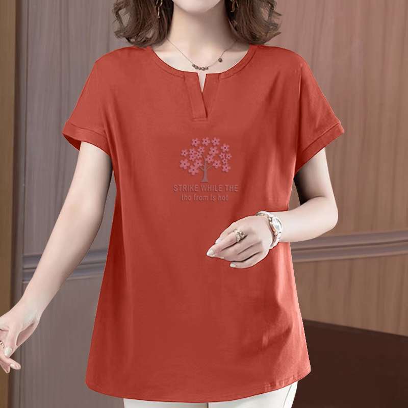 40代ファッション レディース 刺繍入り花柄ゆったりTシャツ