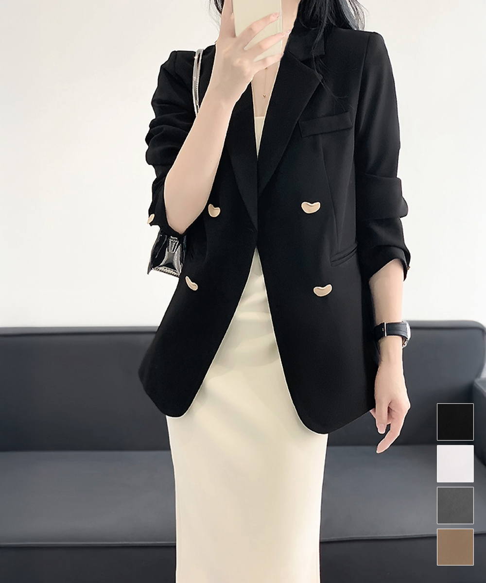 40代ファッション 大人上品ダブルテーラードジャケット長袖