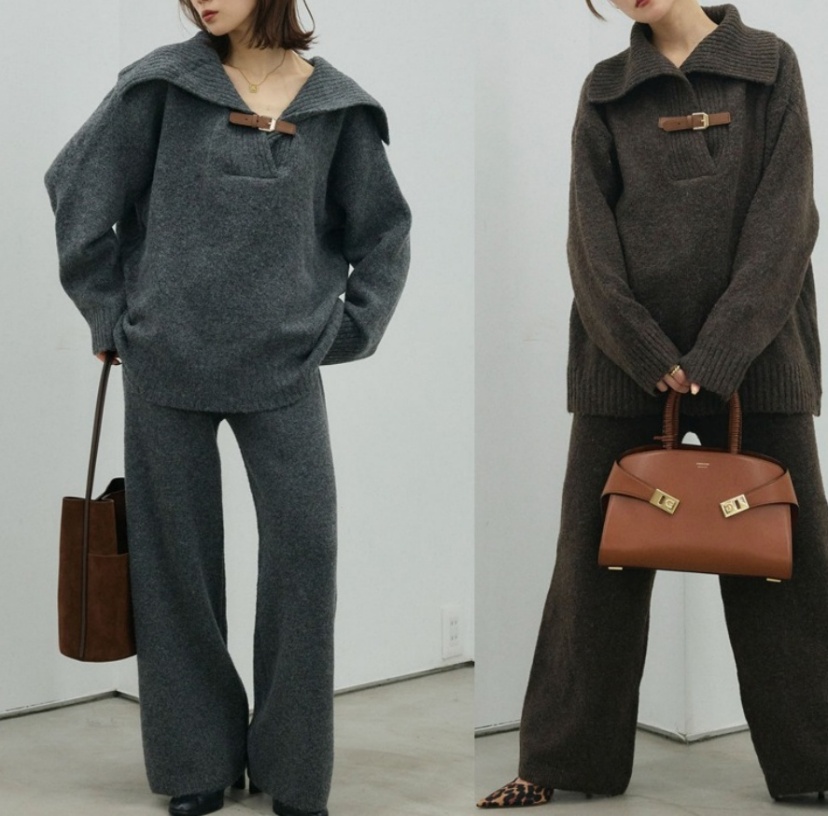 40代ファッション 大人の品格漂うニット上下セットアップ