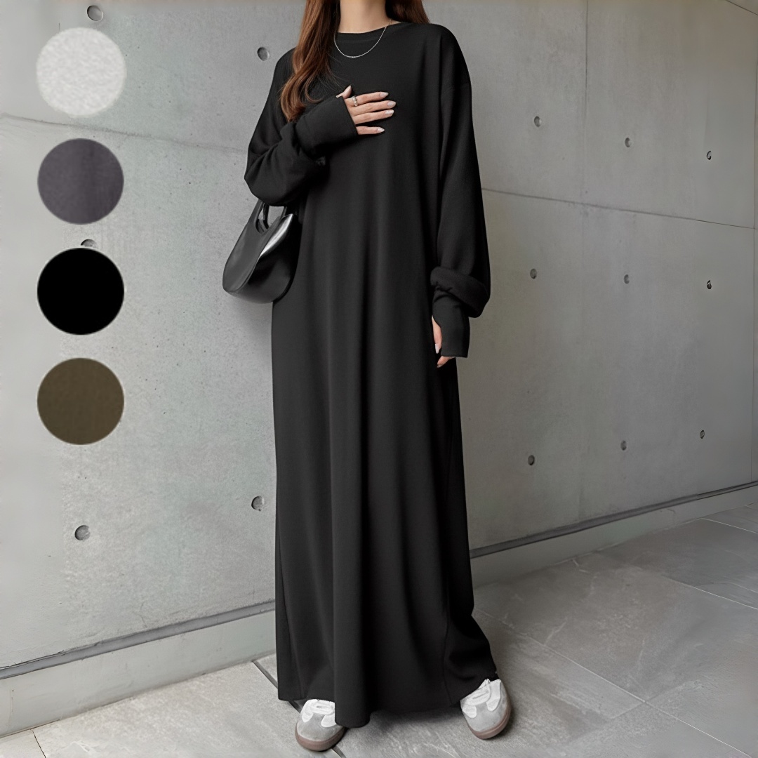 40代ファッション 大人カジュアル長袖ニットワンピース