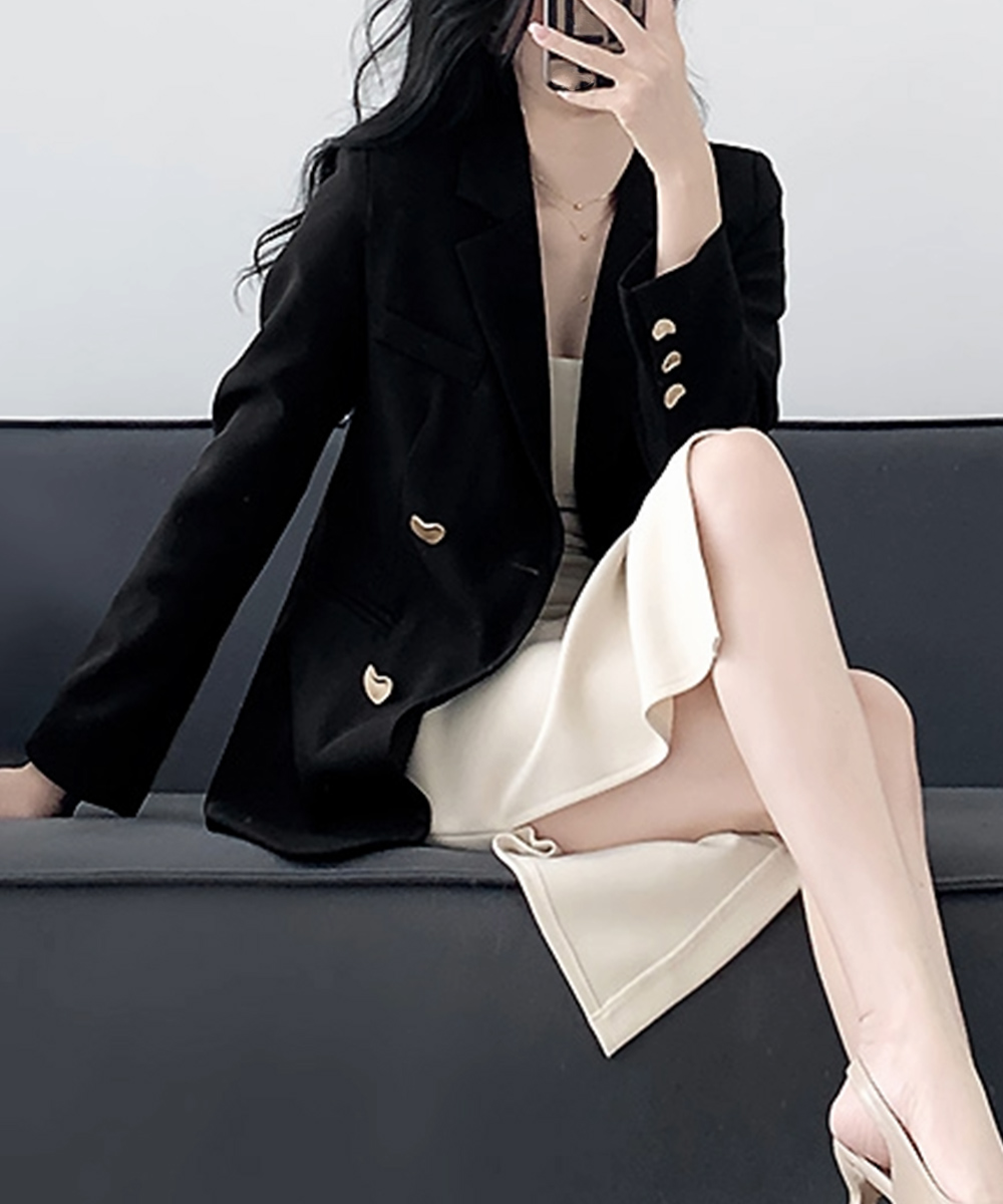 40代ファッション 大人上品ダブルテーラードジャケット長袖