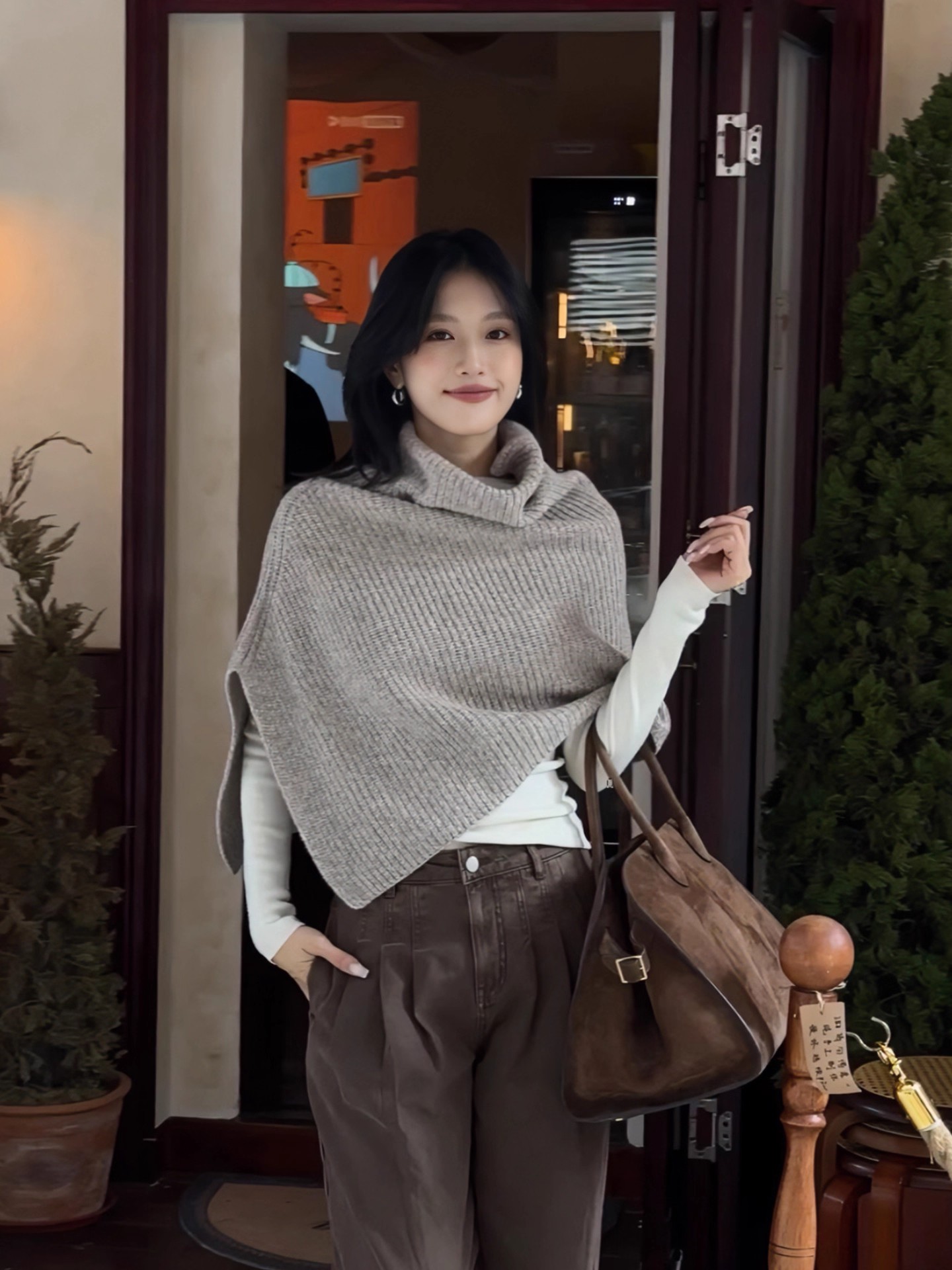 40代ファッション 大人の重ね着風ウール混ニットベスト