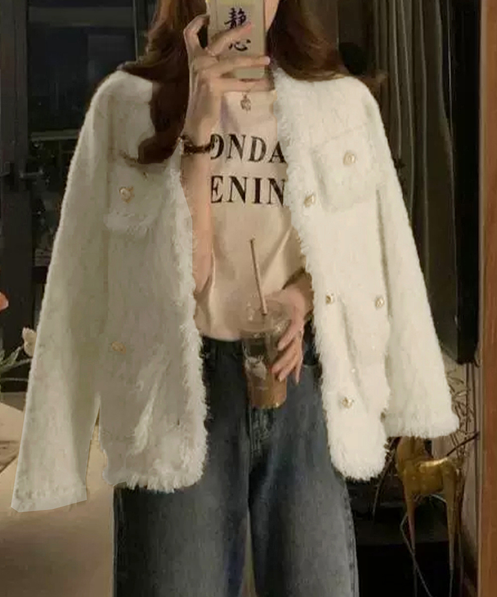 40代ファッション ツイード風ニットジャケット上品レディース