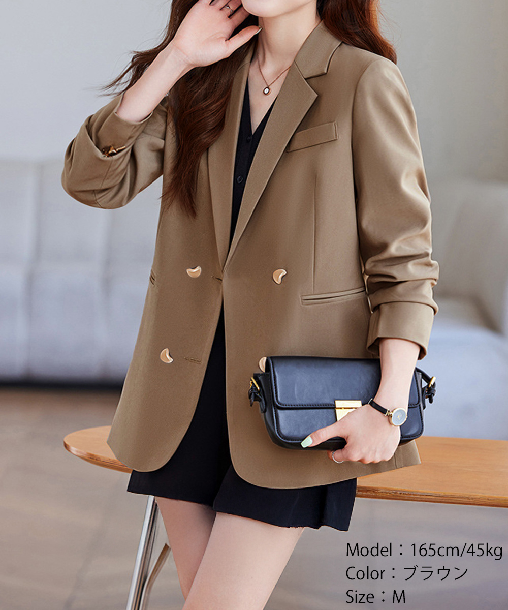 40代ファッション 大人上品ダブルテーラードジャケット長袖