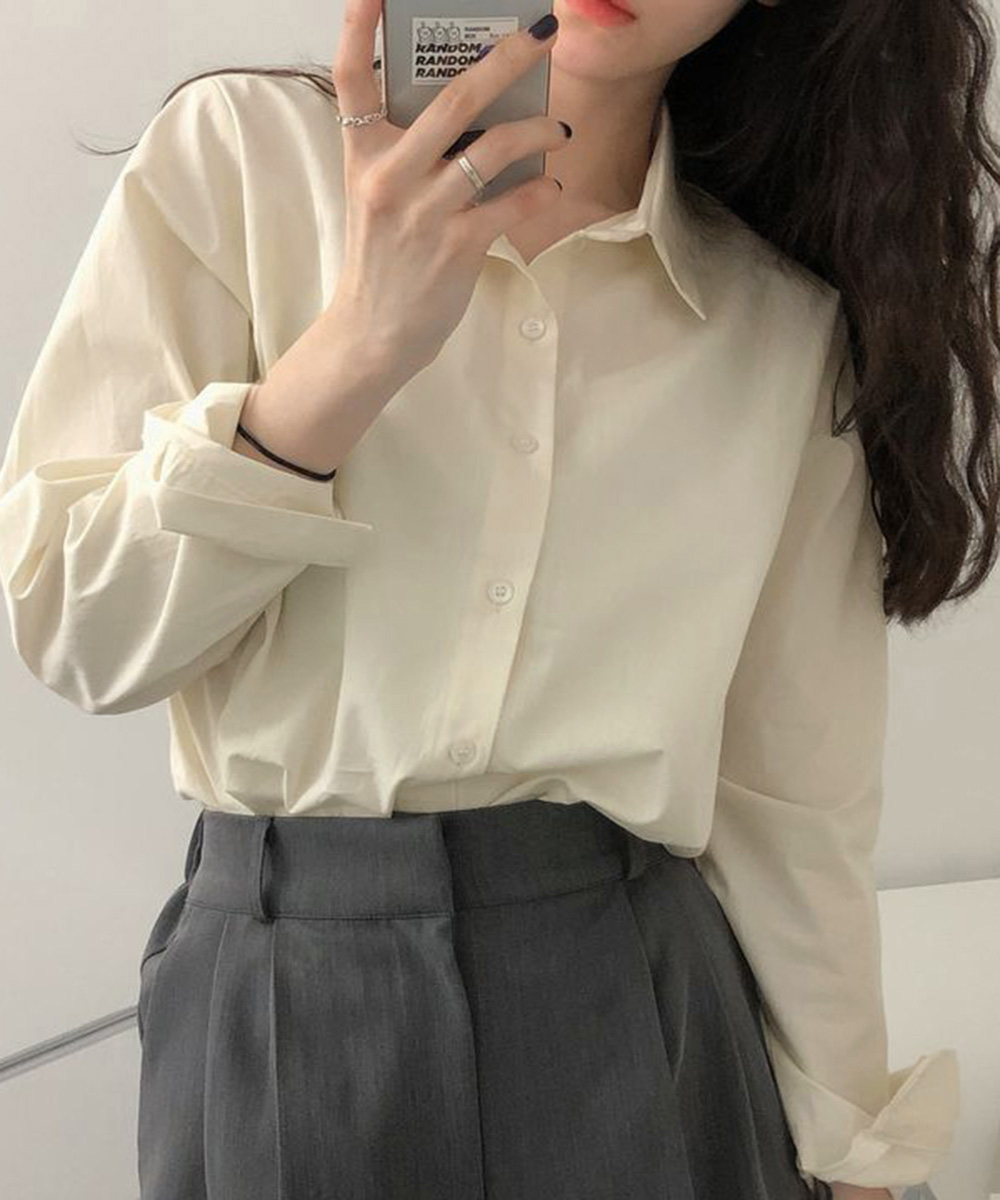 40代ファッション 大人の薄手長袖シャツブラウス襟付き