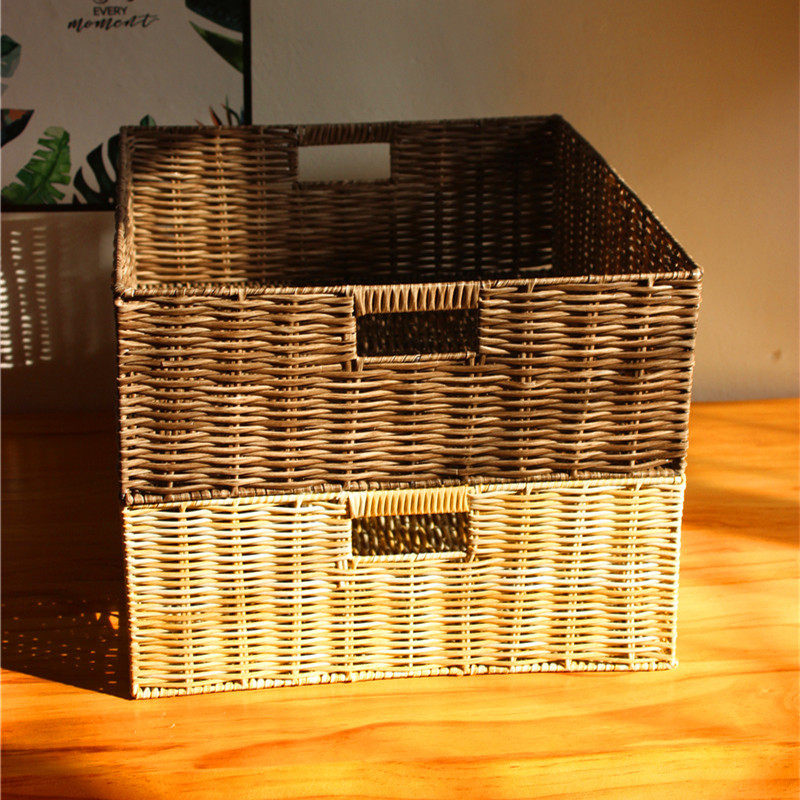 ベッド 下 収納 天然素材編み込み式持ち手付き収納かご