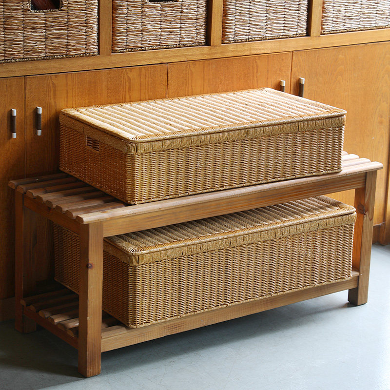 ベッド 下 収納 天然素材編み込み蓋付き衣装ケース