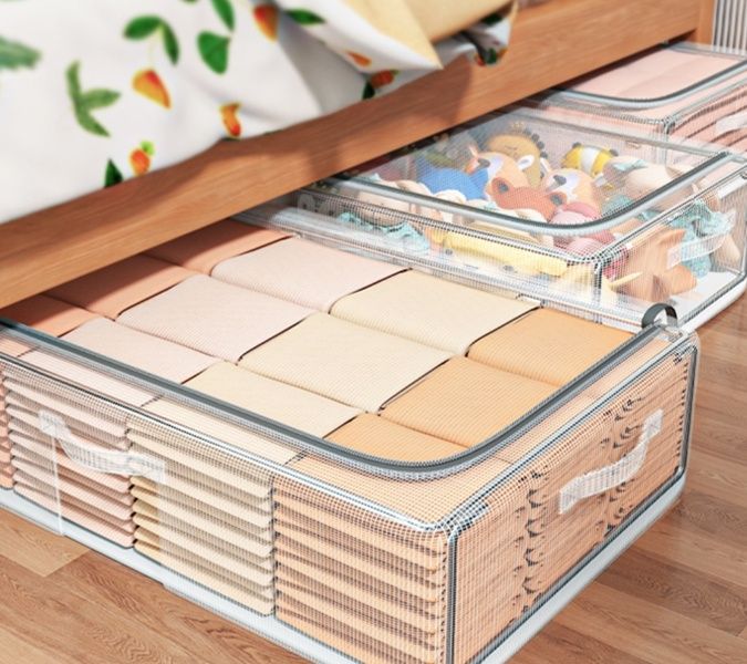 ベッド 下 収納 透明メッシュ スタッキング収納ケース