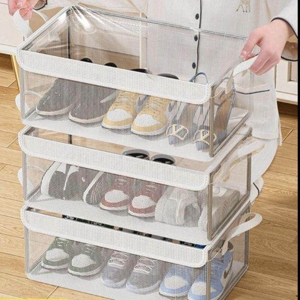 ベッド 下 収納 透明メッシュ式靴収納ボックス