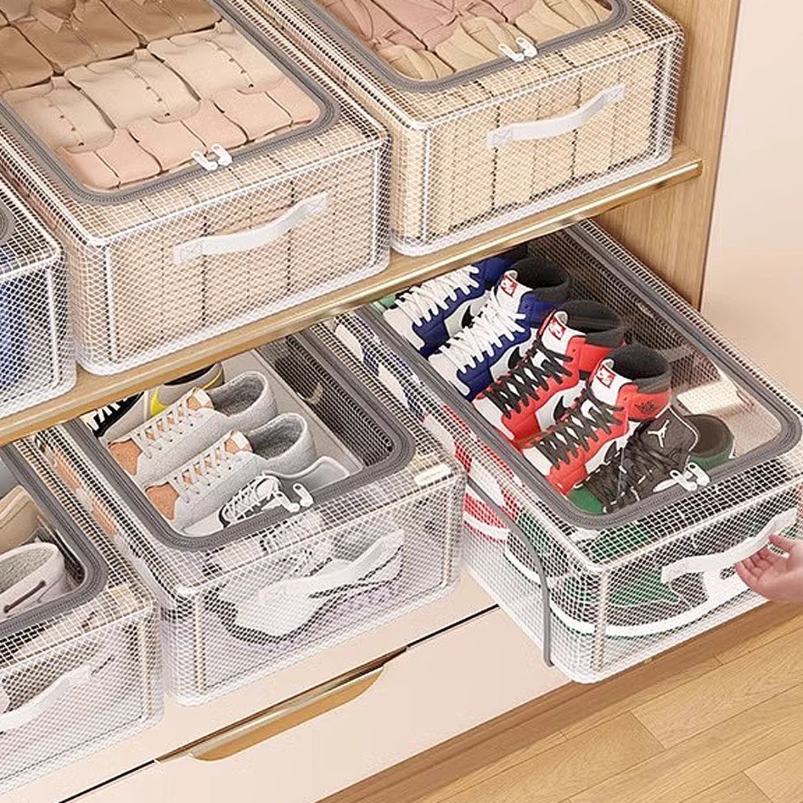 ベッド 下 収納 透明鋼架三段引き出し式靴収納ボックス