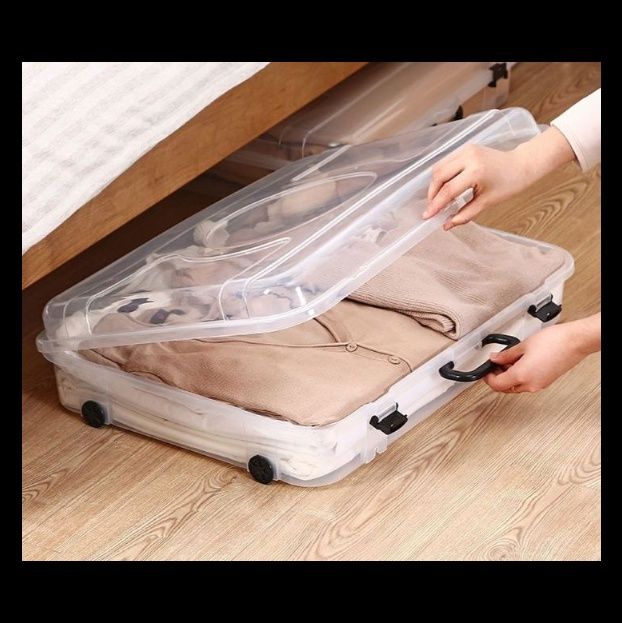 ベッド 下 収納 キャスター付き薄型透明ベッド下収納衣装ケース