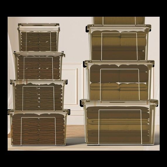 ベッド 下 収納 透明蓋付き多サイズ展開積み重ね式衣装ケース