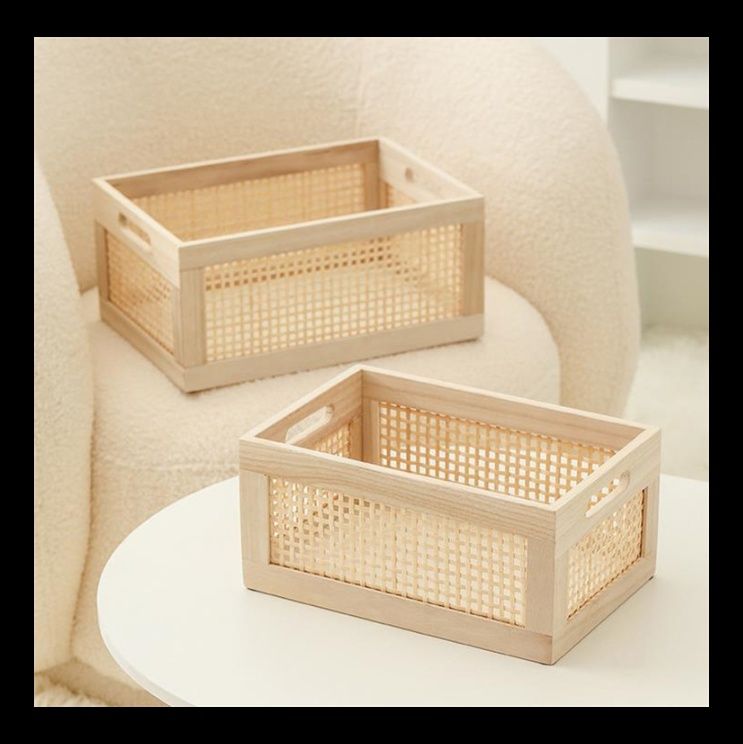 ベッド 下 収納 無垢材竹編み長方形衣装ケース木製収納箱