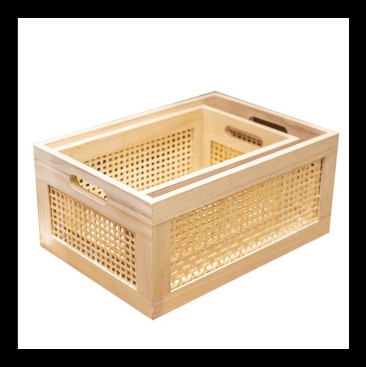 ベッド 下 収納 無垢材竹編み長方形衣装ケース木製収納箱