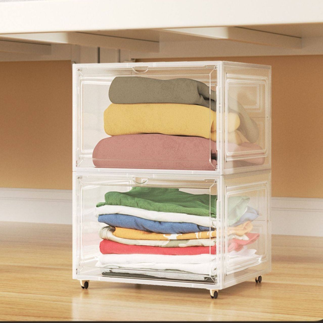 ベッド 下 収納 キャスター付き透明引き出し式ベッド下衣装ケース