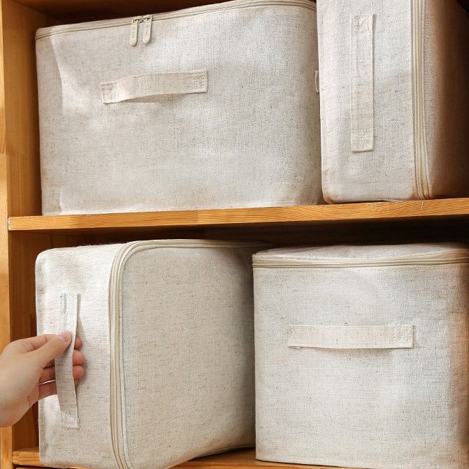 ベッド 下 収納 麻素材防湿防塵蓋付き衣装ケース