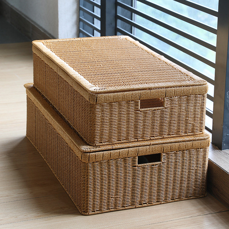 ベッド 下 収納 天然素材編み込み蓋付き衣装ケース