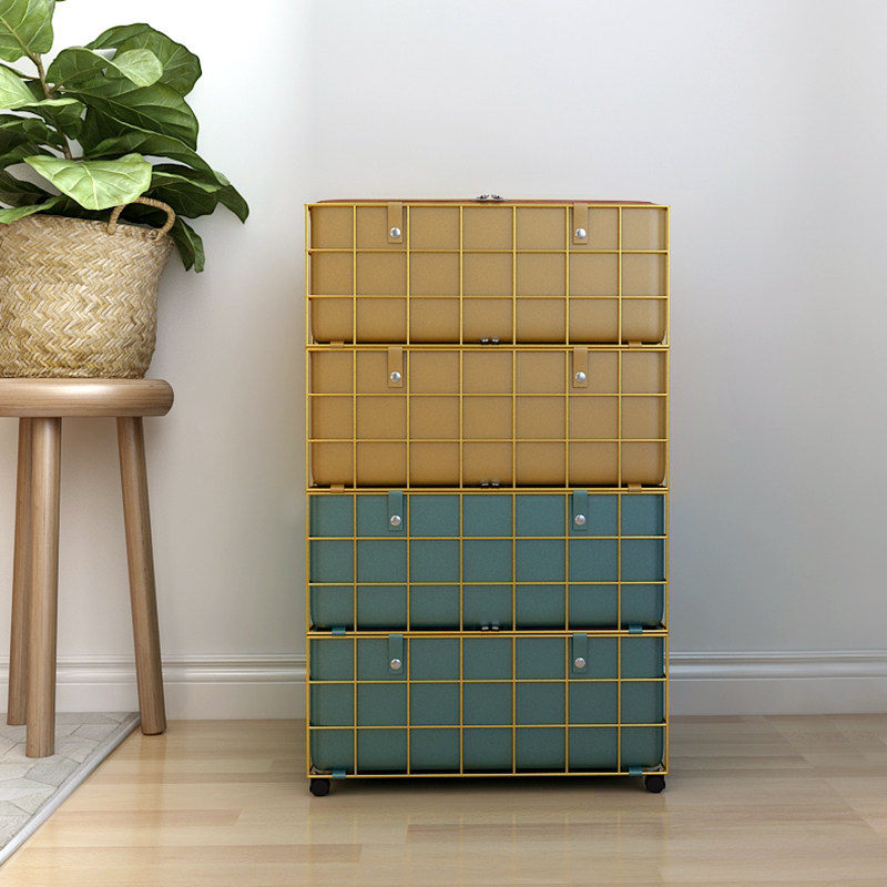 ベッド 下 収納 格子柄フレーム付きキャスター式ベッド下衣装ケース