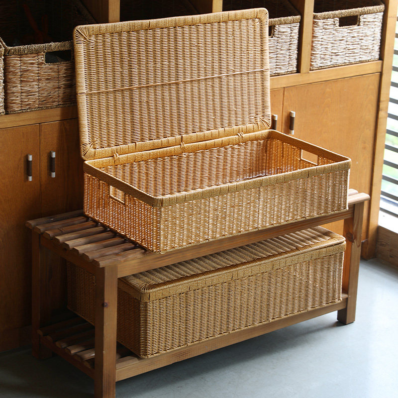 ベッド 下 収納 天然素材編み込み蓋付き衣装ケース