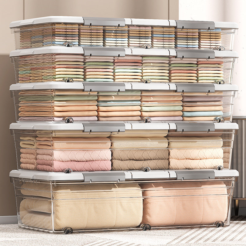 ベッド 下 収納 キャスター付き透明蓋衣装ケース積み重ね型