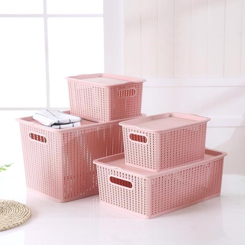 ベッド 下 収納 取っ手付き編み目デザイン蓋付き収納ボックス三個組