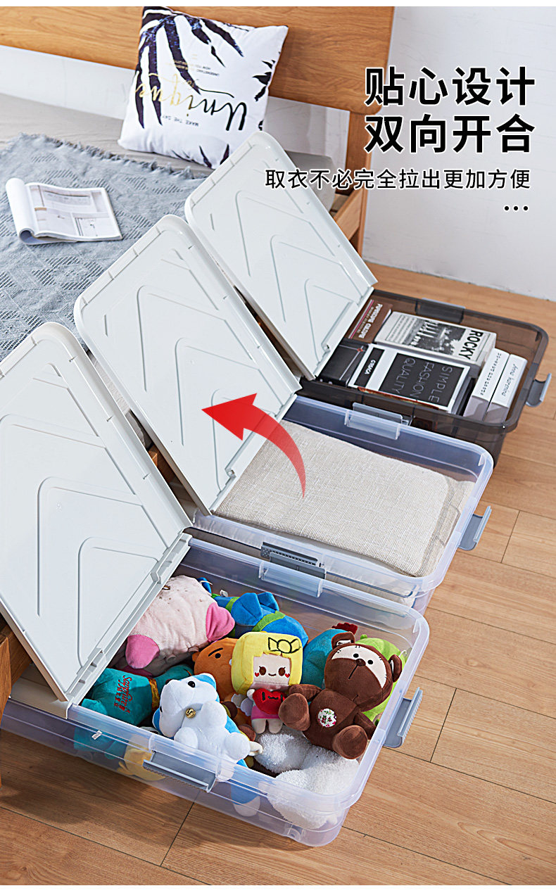 ベッド 下 収納 キャスター付き透明蓋付き大容量フラット衣装ケース