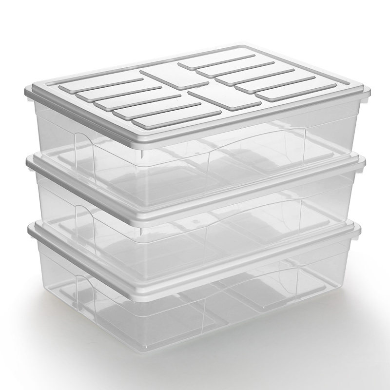 ベッド 下 収納 透明仕切り付き積み重ね式収納ケース三個組